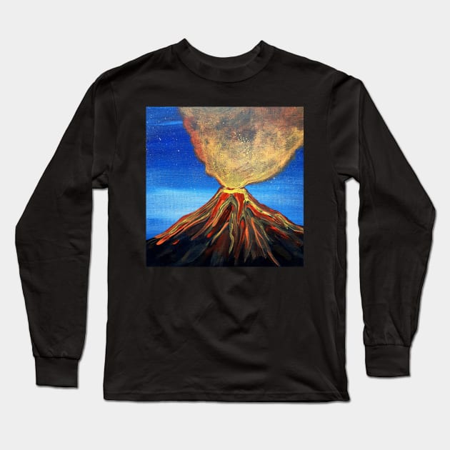 Fiery volcano erupting - blue and orange Long Sleeve T-Shirt by LukjanovArt